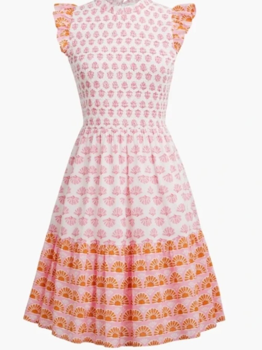J. Crew Factory Pink and White Smocked Mini Dress